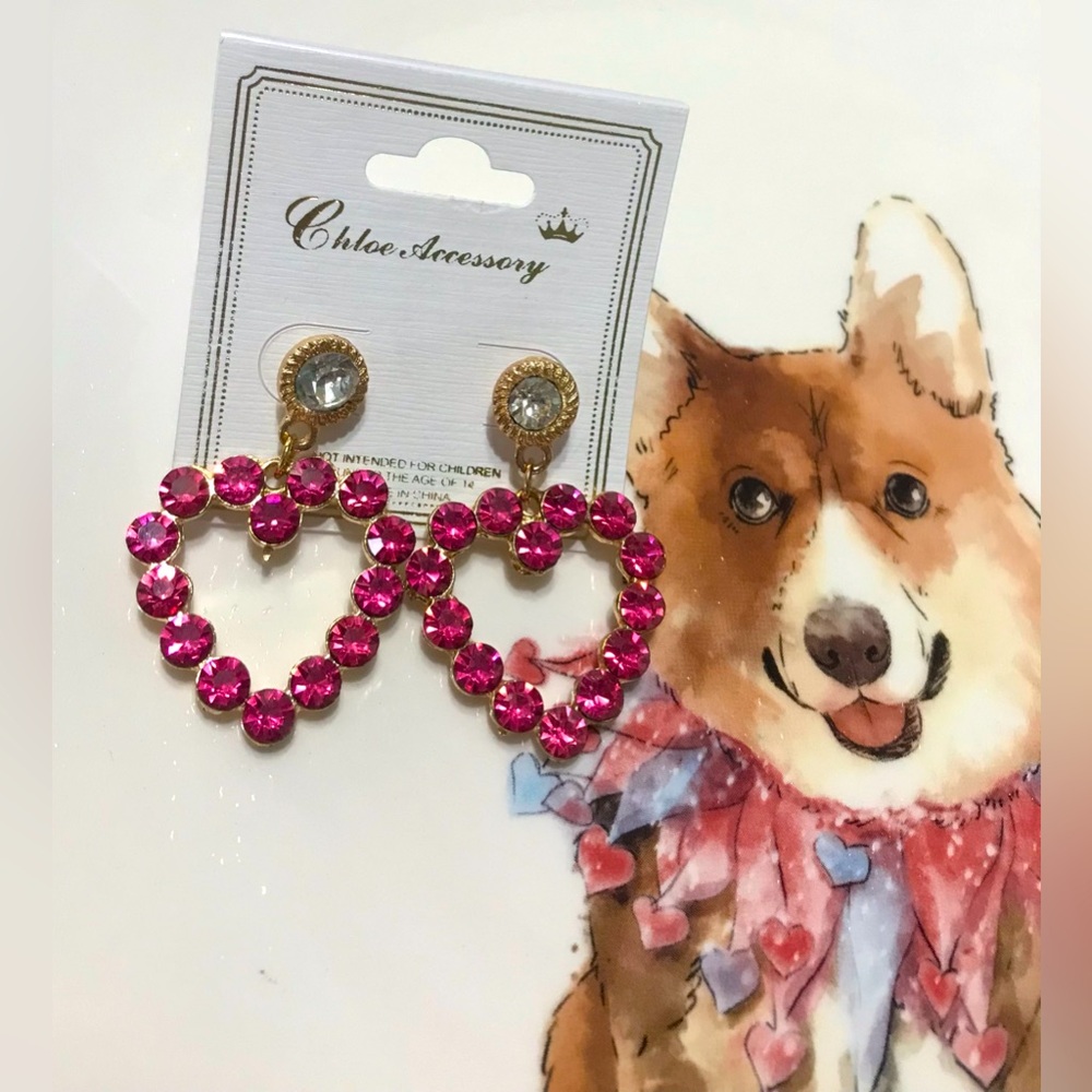 2 for $10. Pink Jeweled Heart Earrings